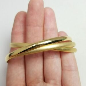 Vintage Interlocking Three Bangle Bracelet, Gold Tone Matte Polished Design